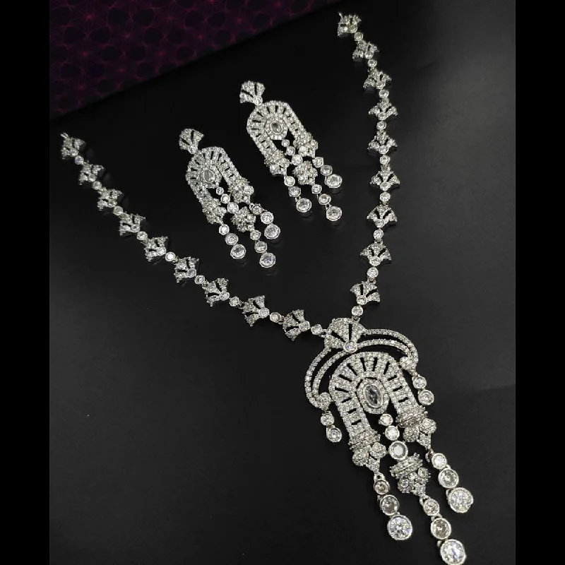 Aamrapali Silver Plated AD Necklace Set