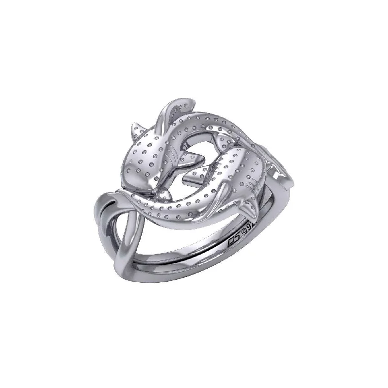 Marine Harmony Sterling Silver Whale Sharks Puzzle Ring by Peter Stone TRI2471