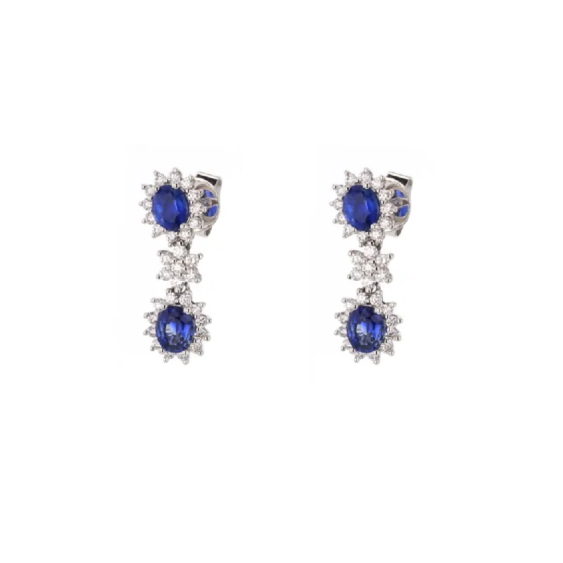 Blue Sapphire & Diamond Drop Earrings