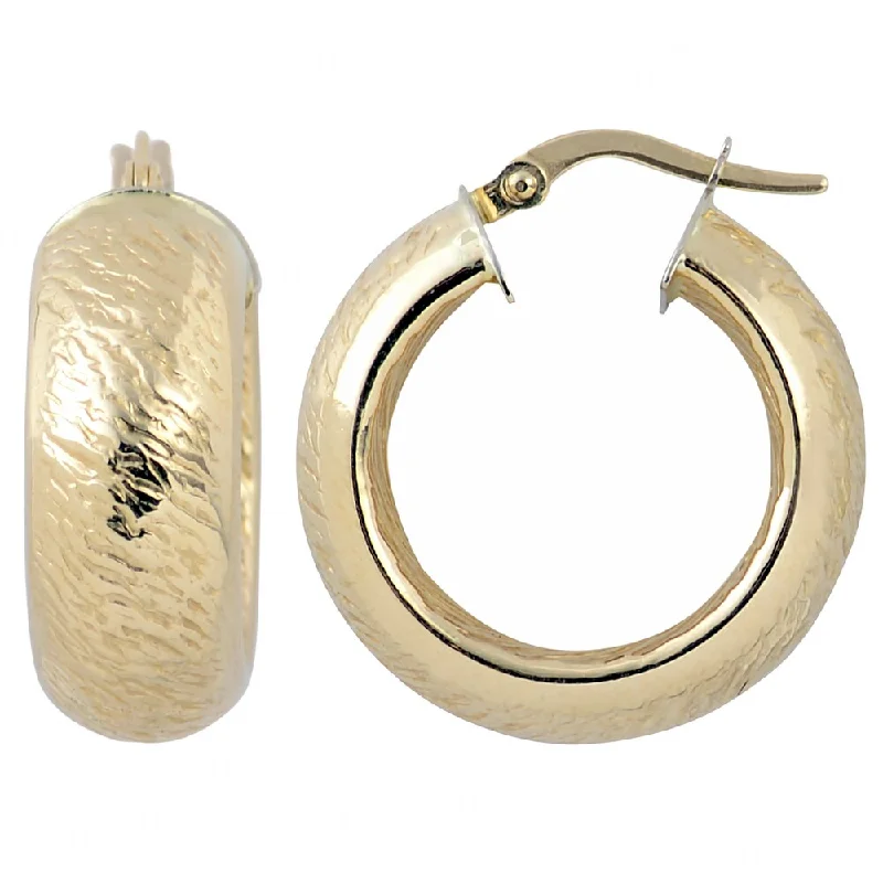 Fremada 10k Yellow Gold 8x15mm Stone Finish Hoop Earrings