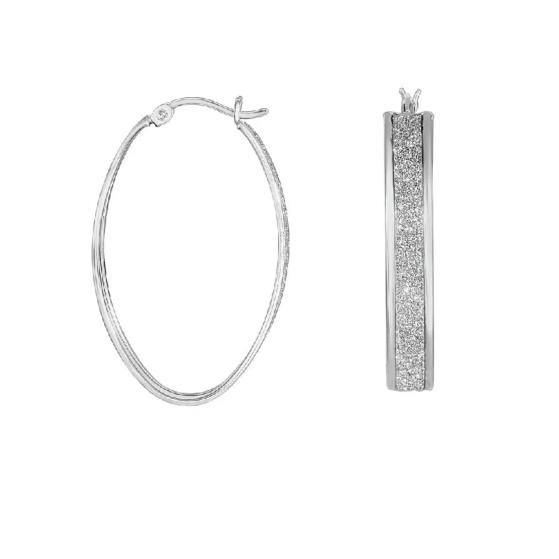 Curata 925 Sterling Silver Rhodium 5.6x33mm Textured Sparkle Oval Hoop Earrings