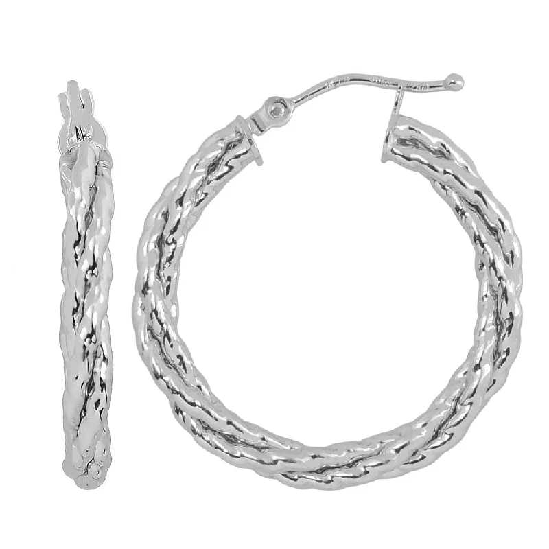 Fremada 10k White Gold 3x20-mm Braided Round Hoop Earrings