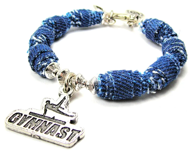 Male Gymnast On Horse Blue Jean Beaded Toggle Bracelet