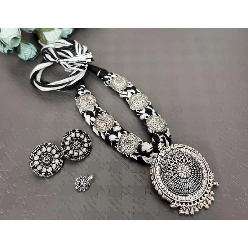 Akruti Collection Oxidised Plated Long Necklace Set