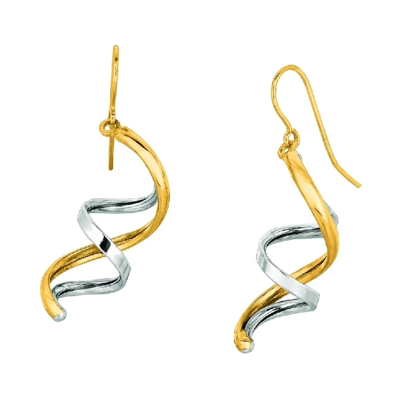 Curata 14k Two-tone Gold 40x6mm Polished Double Row Twist Dangle Hook Earrings