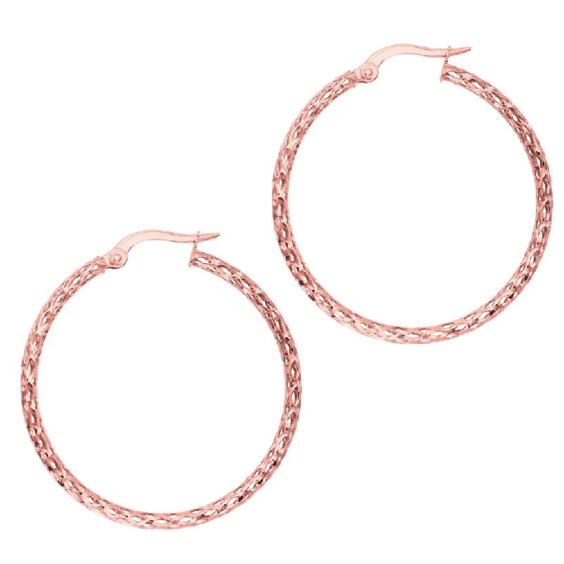 Curata 14k Rose Gold 30x1.5mm Fully Diamond-cut Hoop Earrings