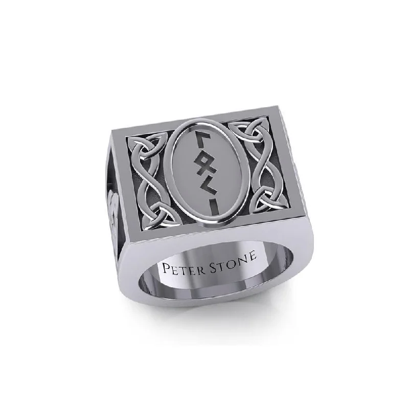 Viking God Loki Runic Silver Signet Men Ring with Triquetra Design TRI1974