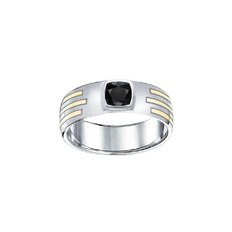 Black Magic Rectangle Solitare Silver & Gold Ring MRI479