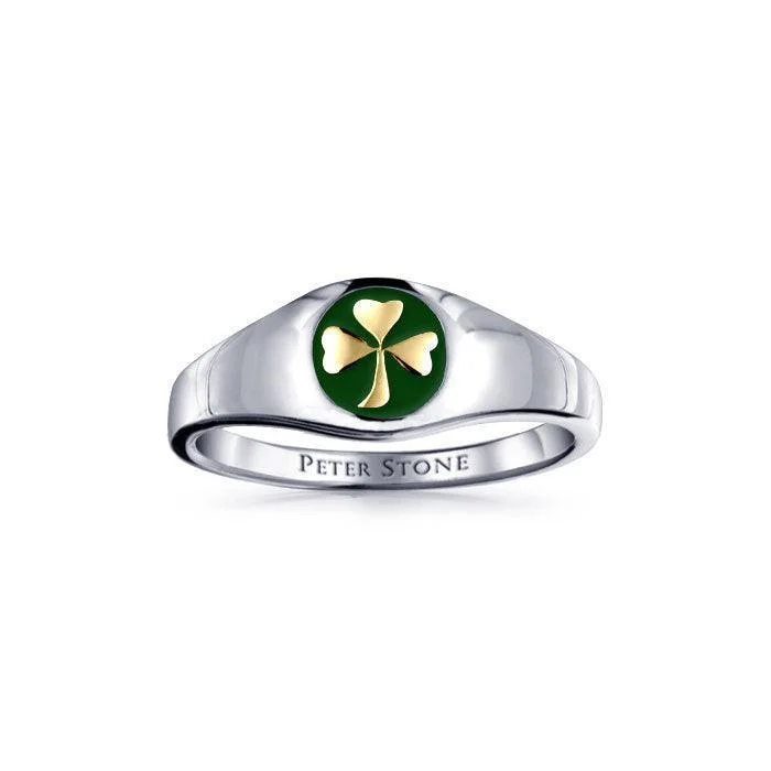 Shamrock Sterling Silver with 14K Gold Accent Ring with Green Enamel TRV3686