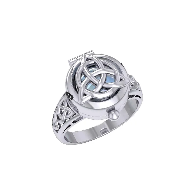 The Celtic Triquetra Silver Locket Ring with Gemstone TRI2436