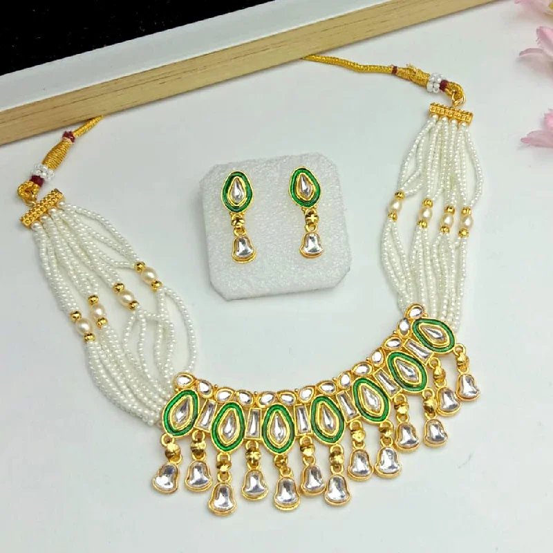 SP Jewellery Gold Plated Kundan And Pearl Choker Necklace Set