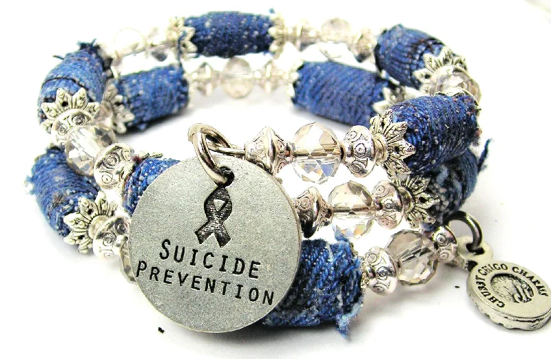 Suicide Prevention Blue Jean Beaded Wrap Bracelet