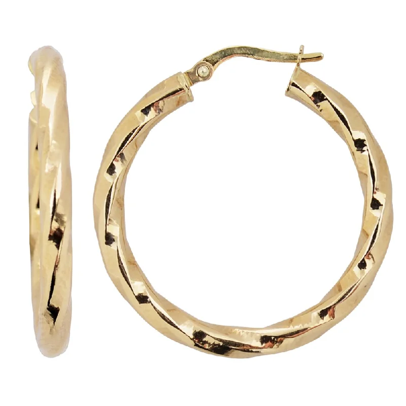 Fremada Italian 14K Yellow Gold 3x25-mm High Polish Twist Design Round Hoop Earrings