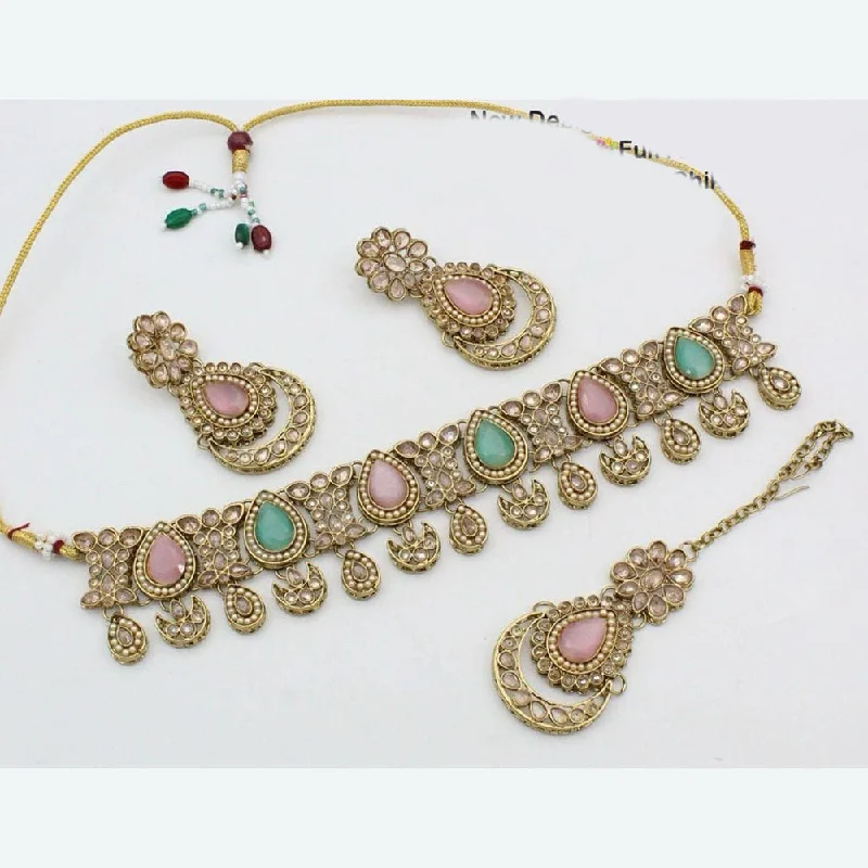 JCM Jewellery Gold Plated Crystal Stone And Beads Necklace Set