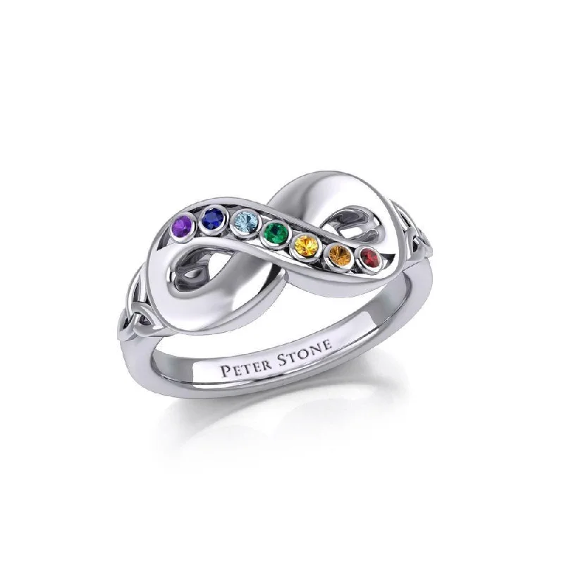 Infinity Sterling Silver Ring with Chakra Gemstones TRI1862