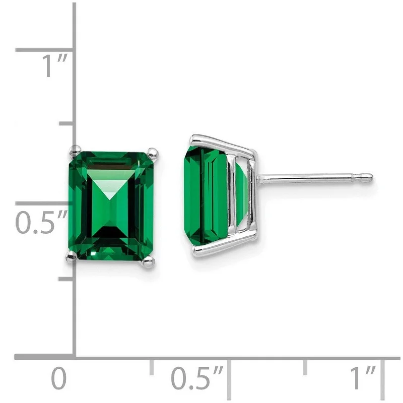 Curata 14k White Gold 9x7mm Emerald Cut Mount St. Helens Earrings