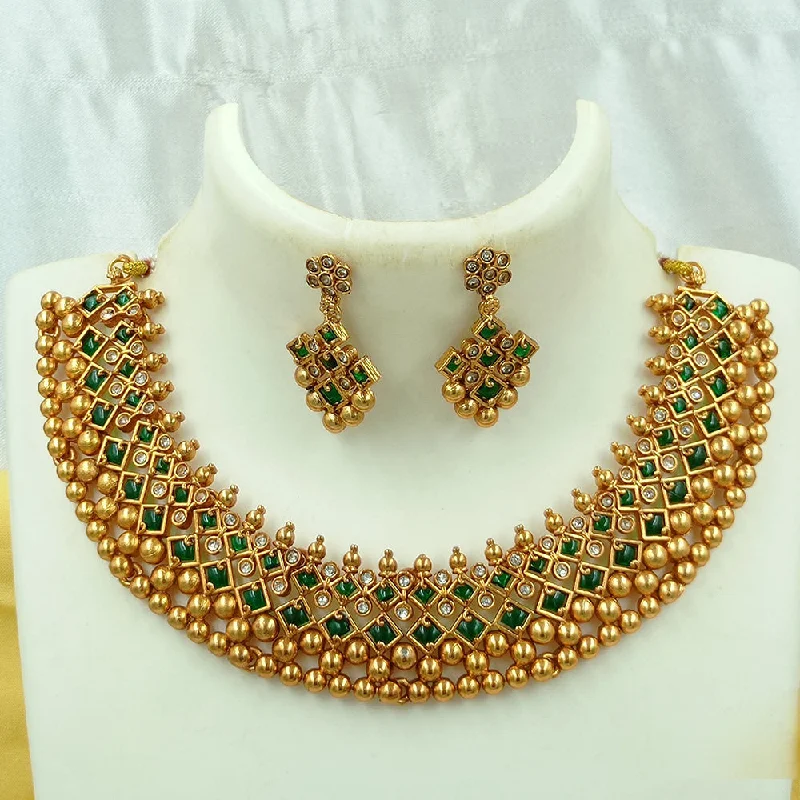 Joyful Jewel Art Matte Gold Plated Pota Stone Necklace Set