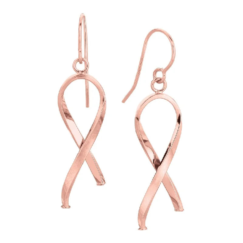 Curata 14k Rose Gold 35x12mm Cancer Awareness Ribbon Dangle Hook Earrings