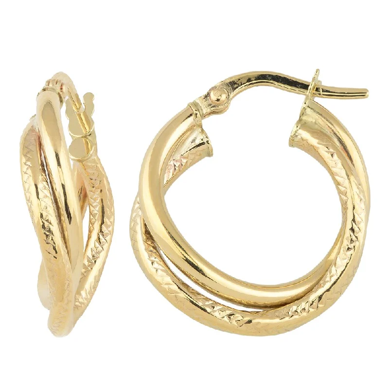 Fremada Italian 14k Yellow Gold Wavy Double Hoop Earrings