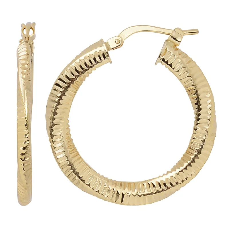 Fremada Italian 14k Yellow Gold 2x20-mm Textured Twist Design Round Hoop Earrings