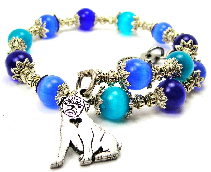 Sitting Pug Cat's Eye Beaded Wrap Bracelet