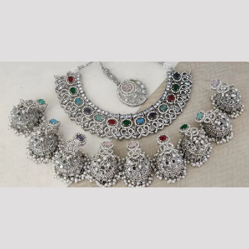 Rani Sati Jewels Silver Plated Crystal Stone And Beads Necklace Set