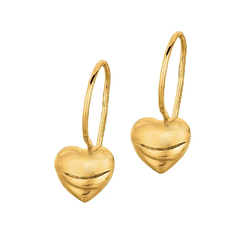 Curata 14k Yellow Gold Shiny Small Puff Love Heart Lever Back Earrings