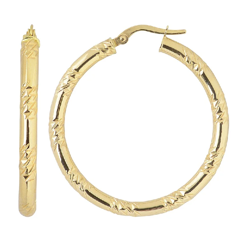 Fremada Italian 14k Yellow Gold 3x30-mm Diamond-cut and High Polish Finish Large Hoop Earrings