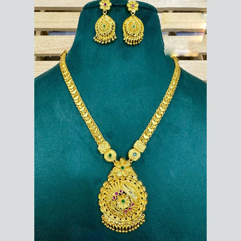 Siara Collections Forming Gold Pota Stone Long Necklace Set