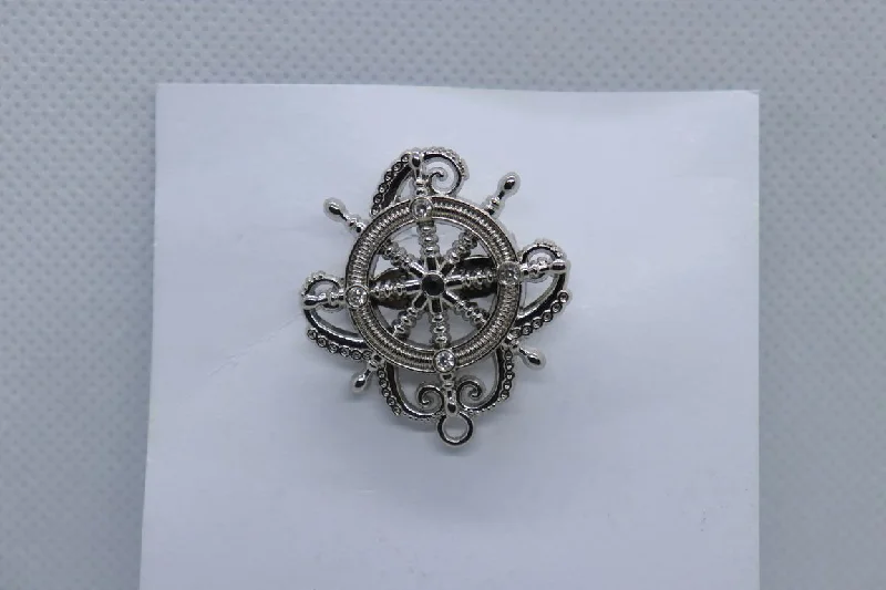 Silver Wheel With White Stone Lapel Pin