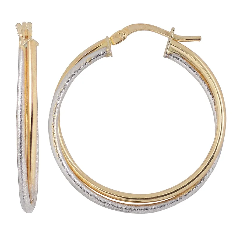 Fremada Italian 14k Two-tone Gold High Polish and Textured Finish Overlapping Hoop Earrings