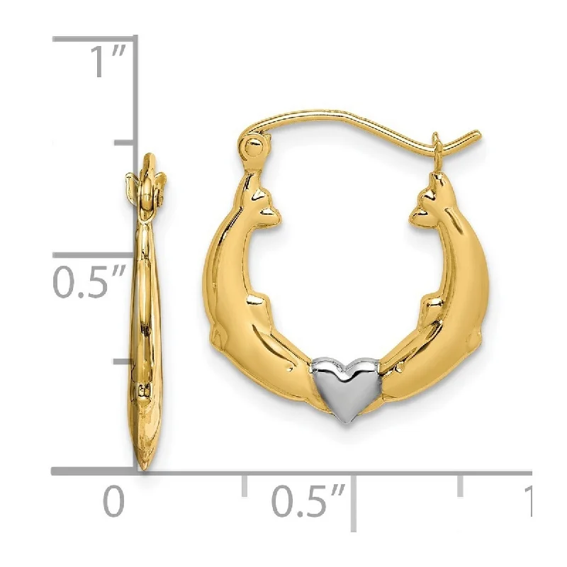 Curata 10k Yellow Gold 19x2mm Dolphin Heart Hoop Earrings