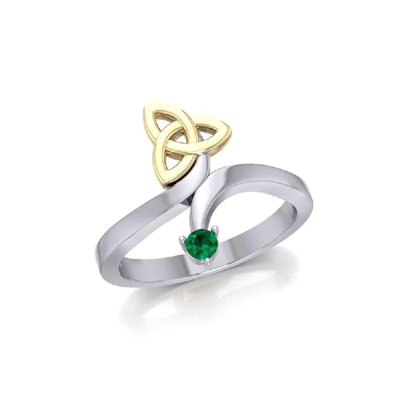 Celtic Trinity Knot with Round Gem Silver and Gold Ring MRI1788