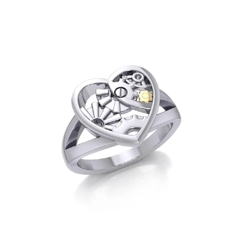 Heart Steampunk Sterling Silver and Gold Ring MRI1258