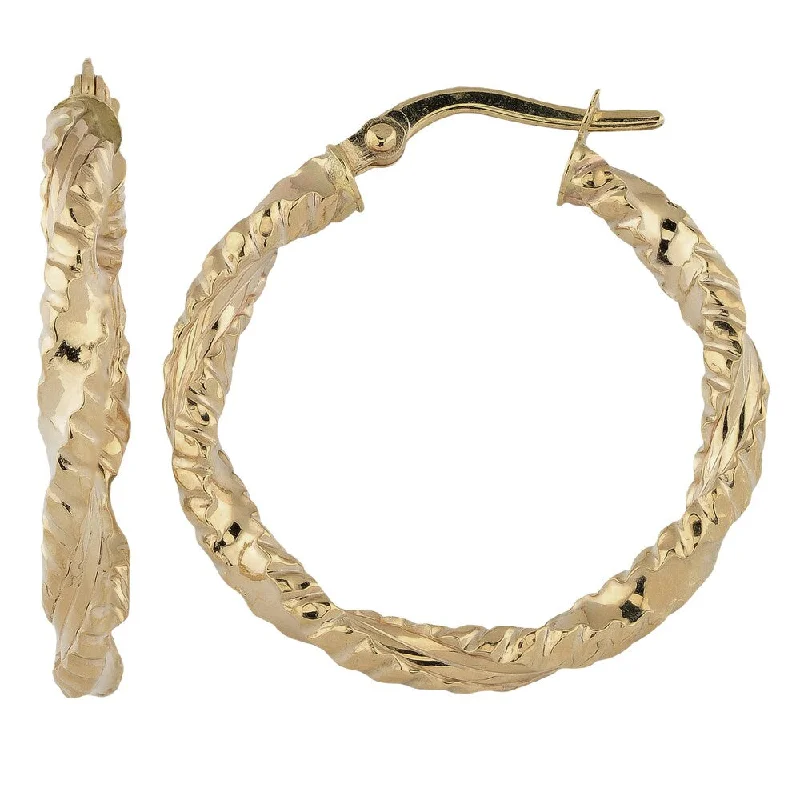 Fremada 10k Yellow Gold Texture Finish Hoop Earrings