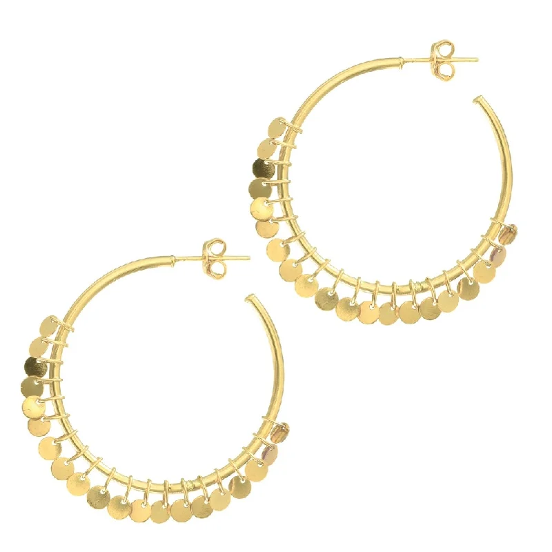 Curata 14k Yellow Gold 1.5x30mm Dangling Discs Hoop Earrings