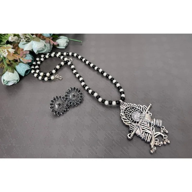 Akruti Collection Oxidised Plated Long Necklace Set