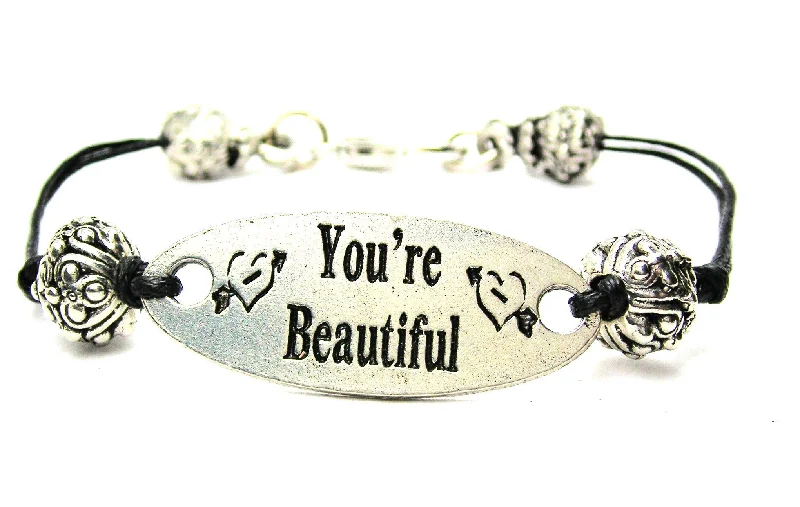 You're Beautiful Black Cord Connector Bracelet