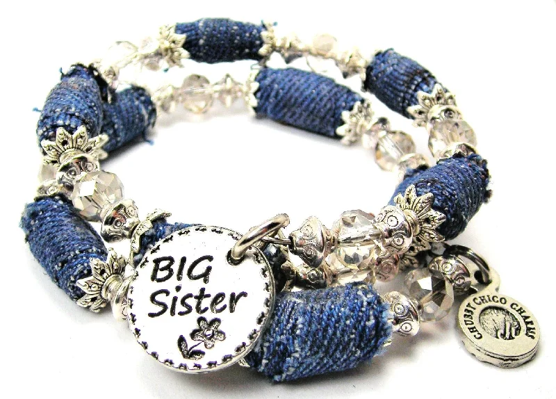 Big Sister Circle Blue Jean Beaded Wrap Bracelet