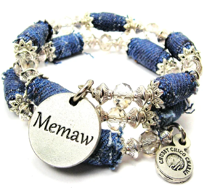 Memaw Blue Jean Beaded Wrap Bracelet