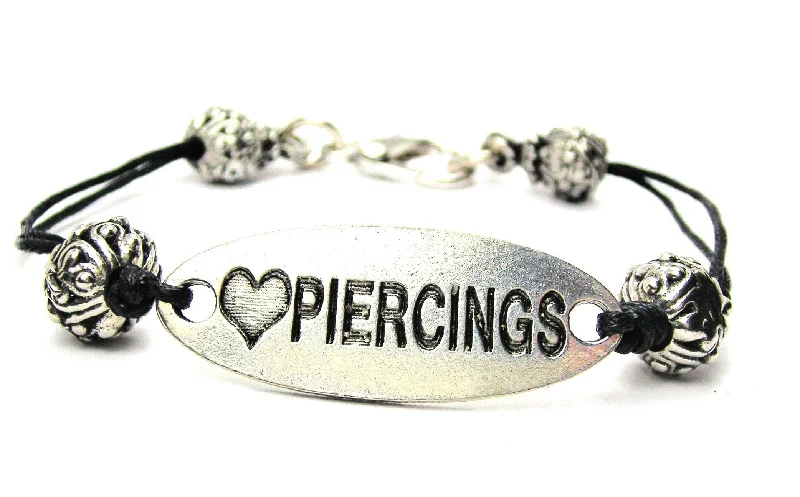 Love Piercings Black Cord Connector Bracelet