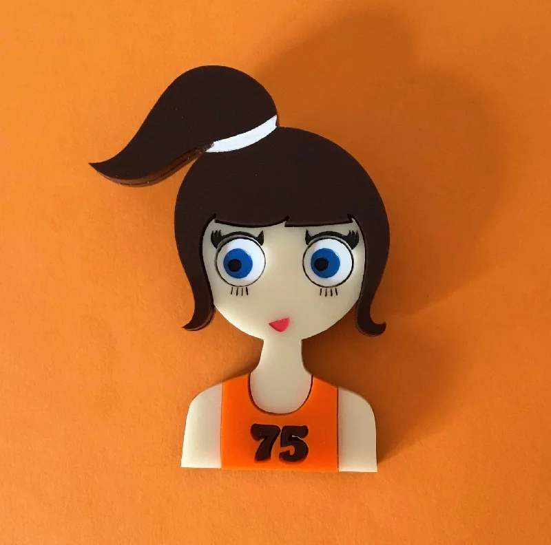 SALLY Acrylic Brooch - Running girl with an orange or pink top!🏃‍♀️