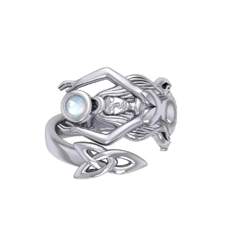 Goddess Brigid Silver Ring with Gem TRI2187