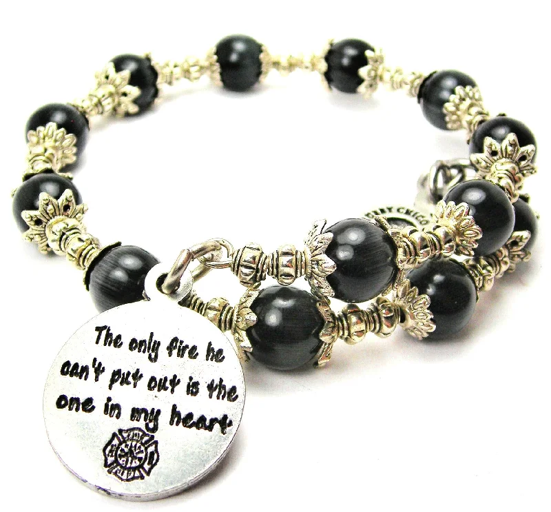 The Only Fire He Cant Put Out Is In My Heart Cat's Eye Beaded Wrap Bracelet