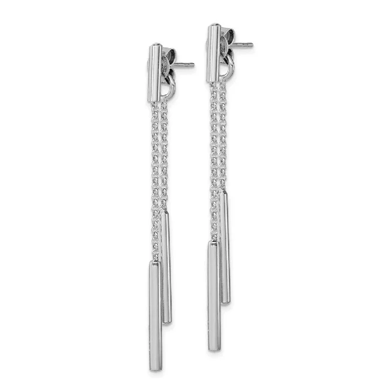 Curata 925 Sterling Silver60.5x2.4 Bar and Chain Front And Back Dangle Post Earrings