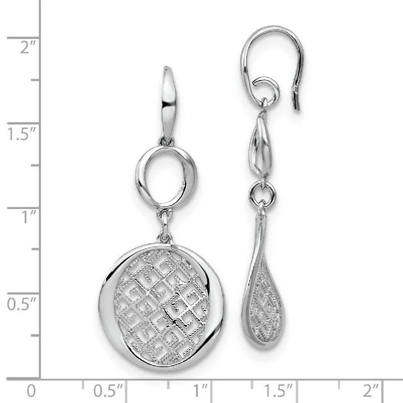 Curata 925 Sterling Silver Rhodium 56.7x14.13mm Filigree Circle Dangle Earrings