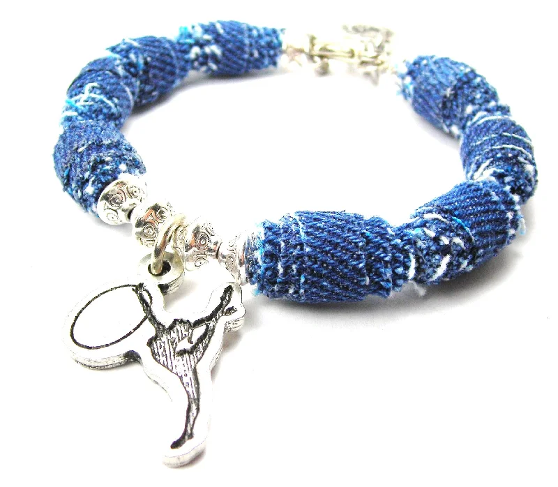 Rhythmic Gymnast Twirling Ribbon Blue Jean Beaded Toggle Bracelet