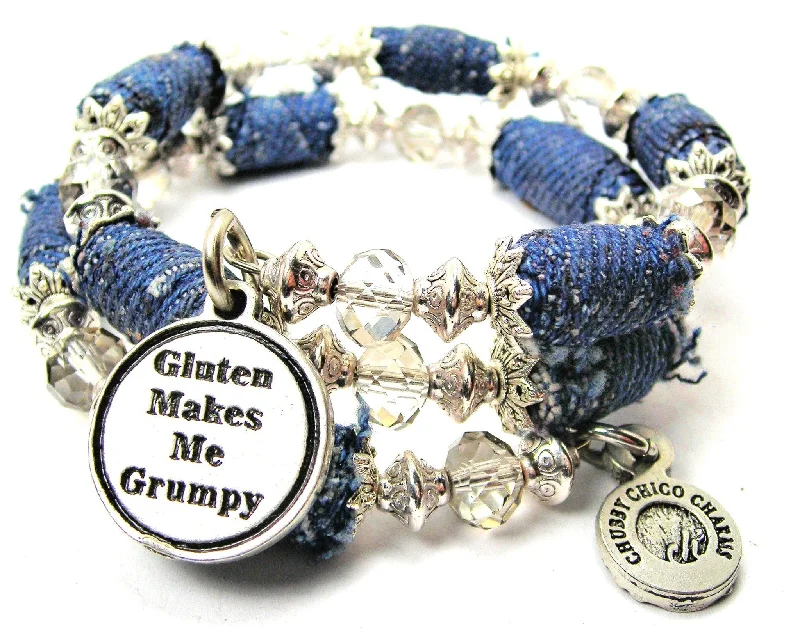 Gluten Makes Me Grumpy Blue Jean Beaded Wrap Bracelet