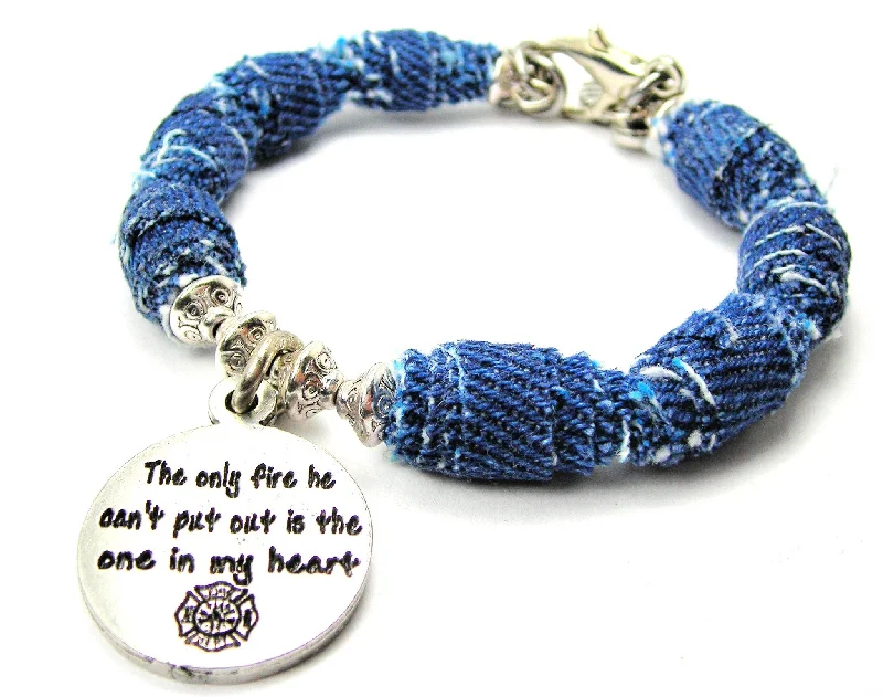 The Only Fire He Cant Put Out Is In My Heart Blue Jean Beaded Toggle Bracelet