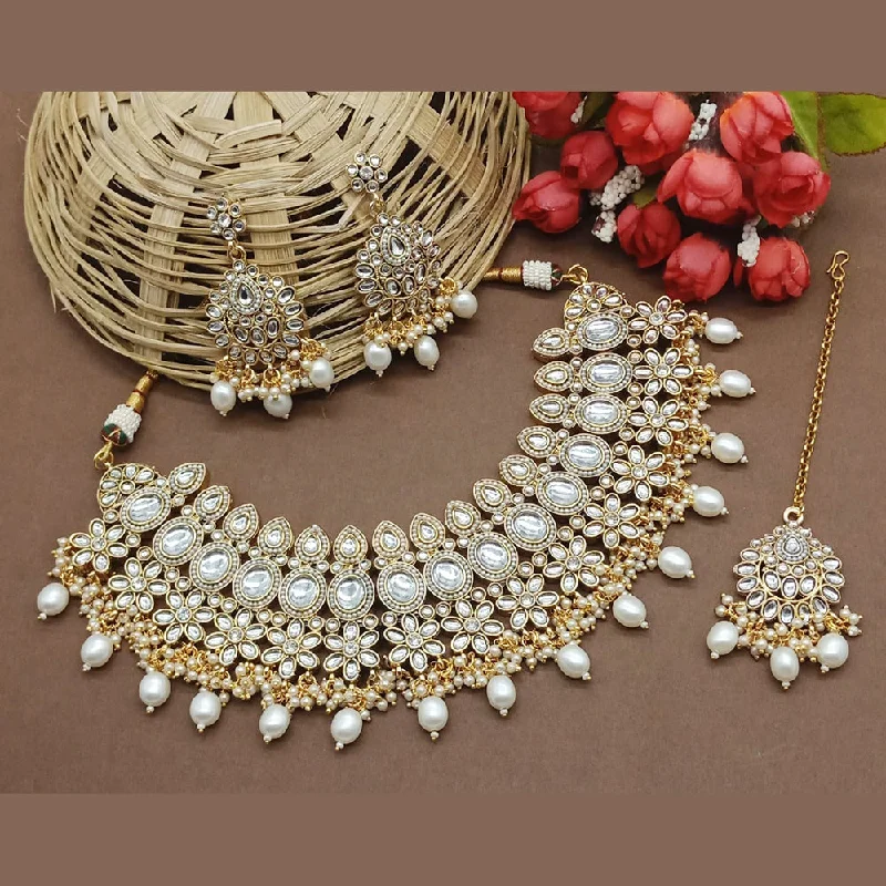 Gehana Mahal Gold Plated Kundan And Beads Necklace Set